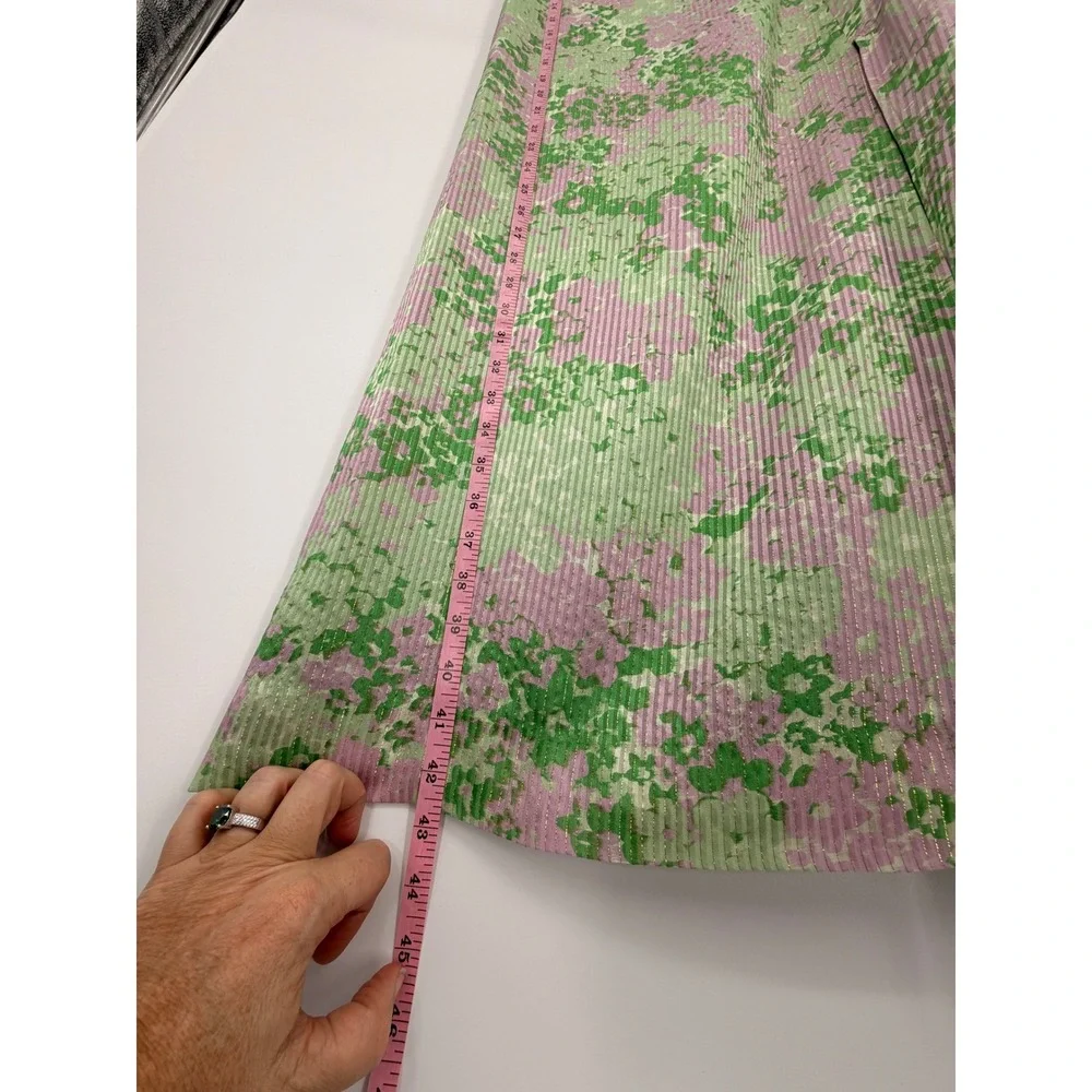 Stunning Etcetera Forget Me Not Silk Floral‎ Metallic Pleated Maxi Skirt Size 2
